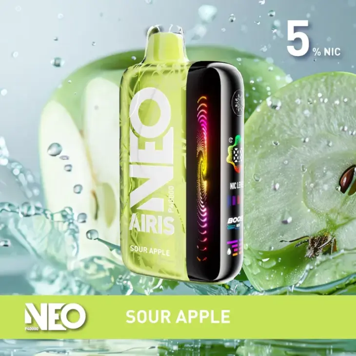 Sour Apple Neo P40000 disposable vape, 5% nicotine, portable design