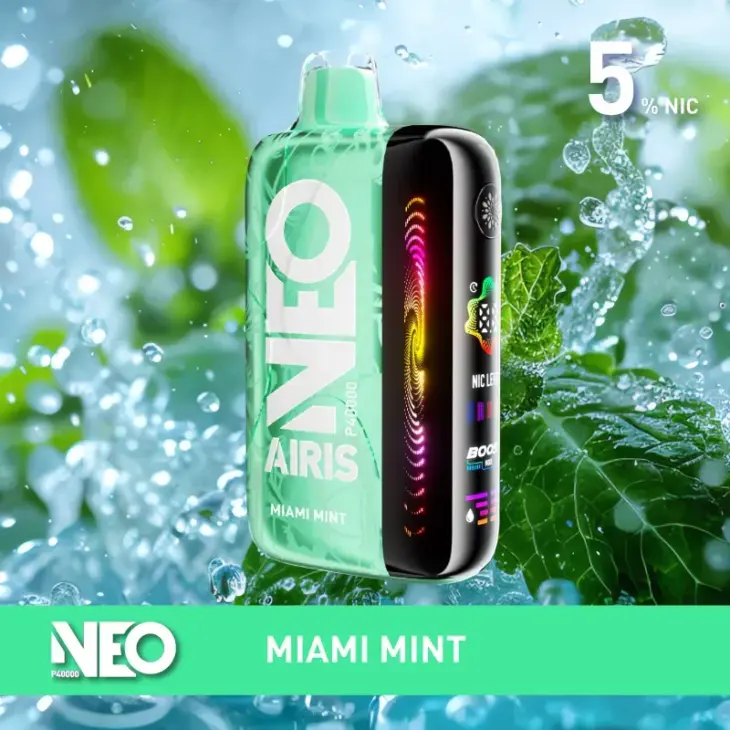 Miami Mint Neo P40000 disposable vape, 5% nicotine, portable design
