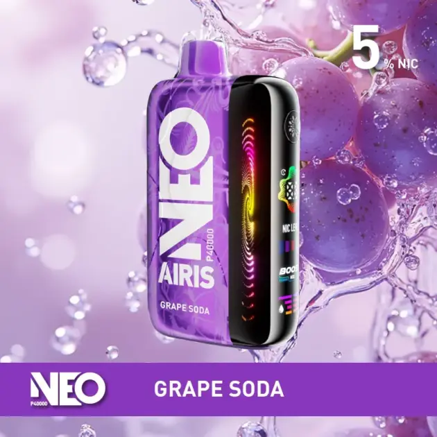 Grape Soda Neo P40000 disposable vape, 5% nicotine, portable design